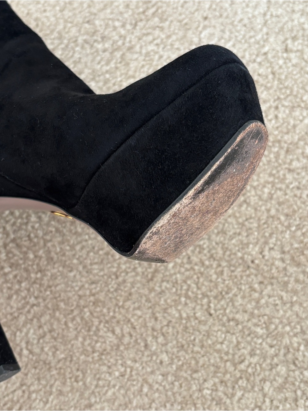 GUCCI Black Suede Platform Ankle Boots G Logo 39 Hidden Platform Stiletto - Picture 10 of 11